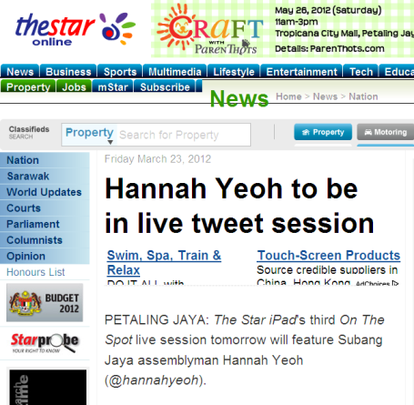 Hannah Yeoh to be in live tweet session 2012-04-25 15-31-08