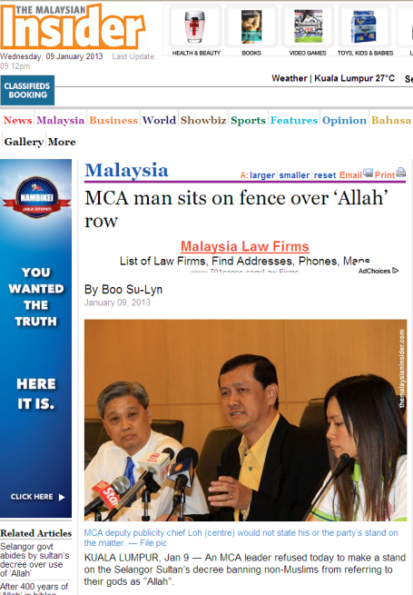 Main - Malaysia - MCA man sits on fence over ‘Allah’ row @ Wed Jan 09 2013 2013-01-09 21-53-38