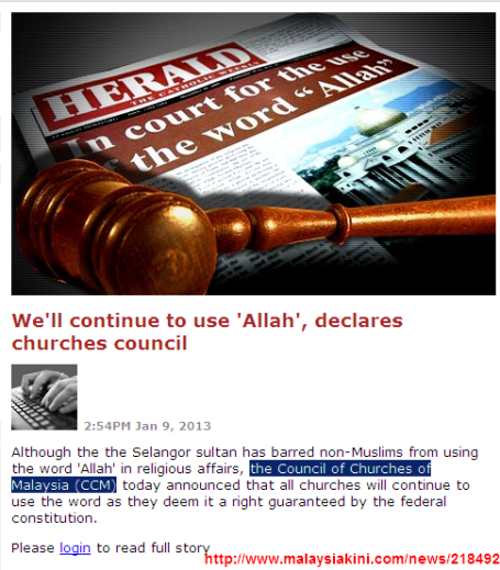 We'll continue to use Allah declares churches council - Malaysiakini 2013-01-09 20-47-41