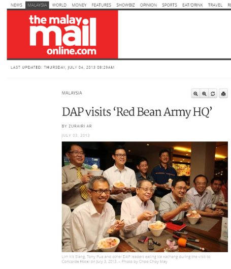DAP visits ‘Red Bean Army HQ’  The Malay Mail Online 2013-07-04 12-50-59