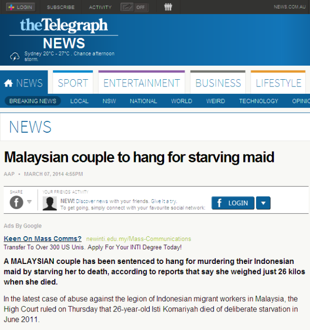 Malaysian couple to hang for starving maid - thetelegraph.com.au 2014-03-07 17-02-57