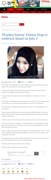 http://www.thestar.com.my/News/Nation/2014/06/28/Felixia-Yeap-to-embrace-Islam-July-3/