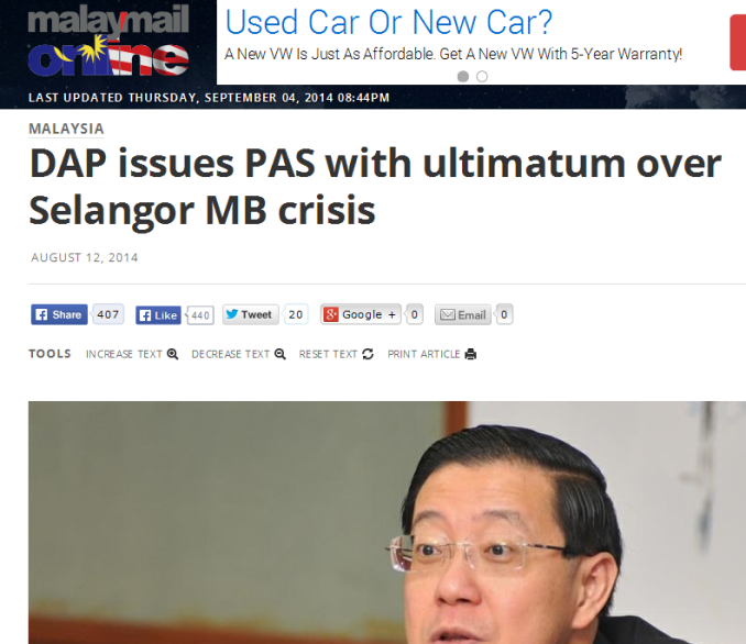 DAP issues PAS with ultimatum over Selangor MB crisis