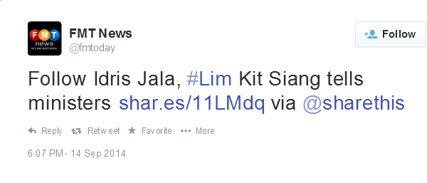 Follow Idris Jala Kit Siang tells ministers