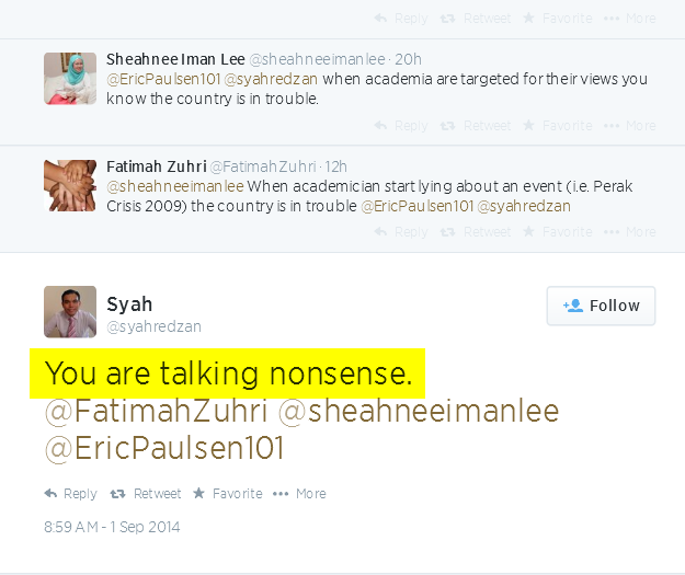 Syah on Twitter- You are talking nonsense. @FatimahZuhri @sheahneeimanlee @EricPaulsen101 2014-09-02 12-03-59