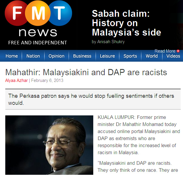 Mahathir Malaysiakini and DAP are racists