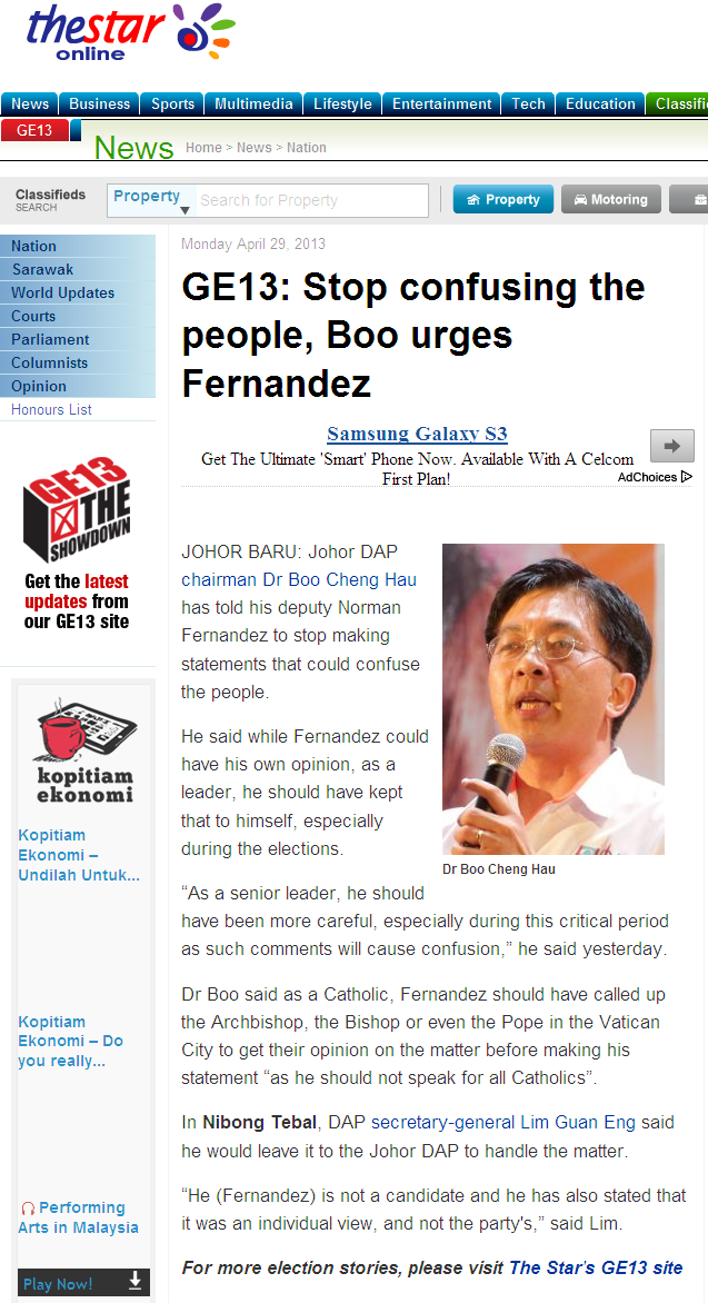 GE13 Stop confusing the people, Boo urges Fernandez