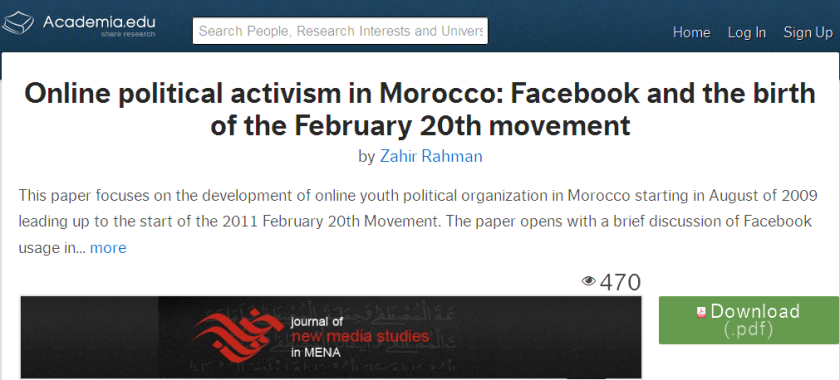 http://www.academia.edu/1417051/Online_political_activism_in_Morocco_Facebook_and_the_birth_of_the_February_20th_movement