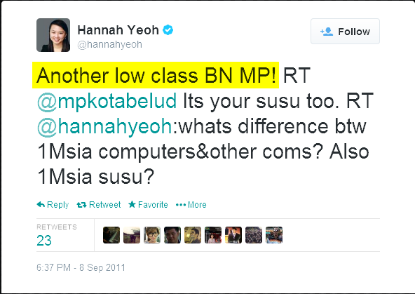 Twitter - hannahyeoh- Another low class BN MP! RT ... 2014-02-24 20-07-17