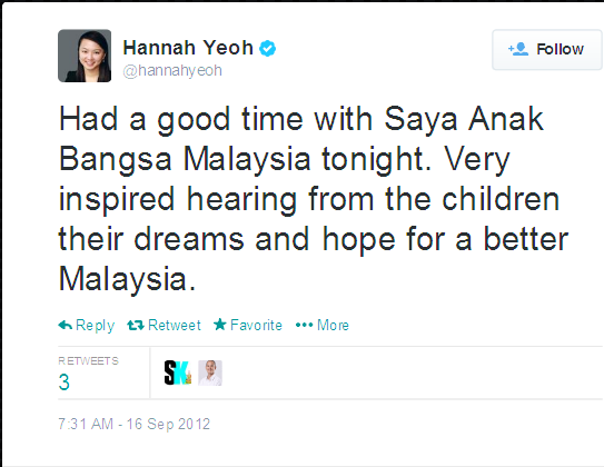 Twitter - hannahyeoh- Had a good time with Saya Anak