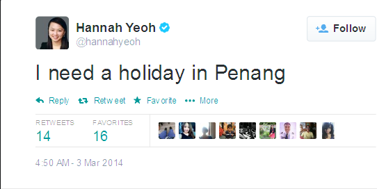 Twitter - hannahyeoh- I need a holiday in Penang