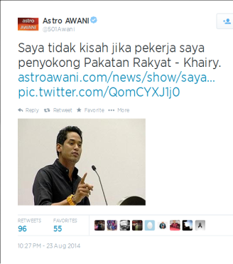 Astro AWANI on Twitter- Saya tidak kisah jika pekerja saya penyokong Pakatan Rakyat