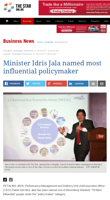Minister Idris Jala named most influential policymaker